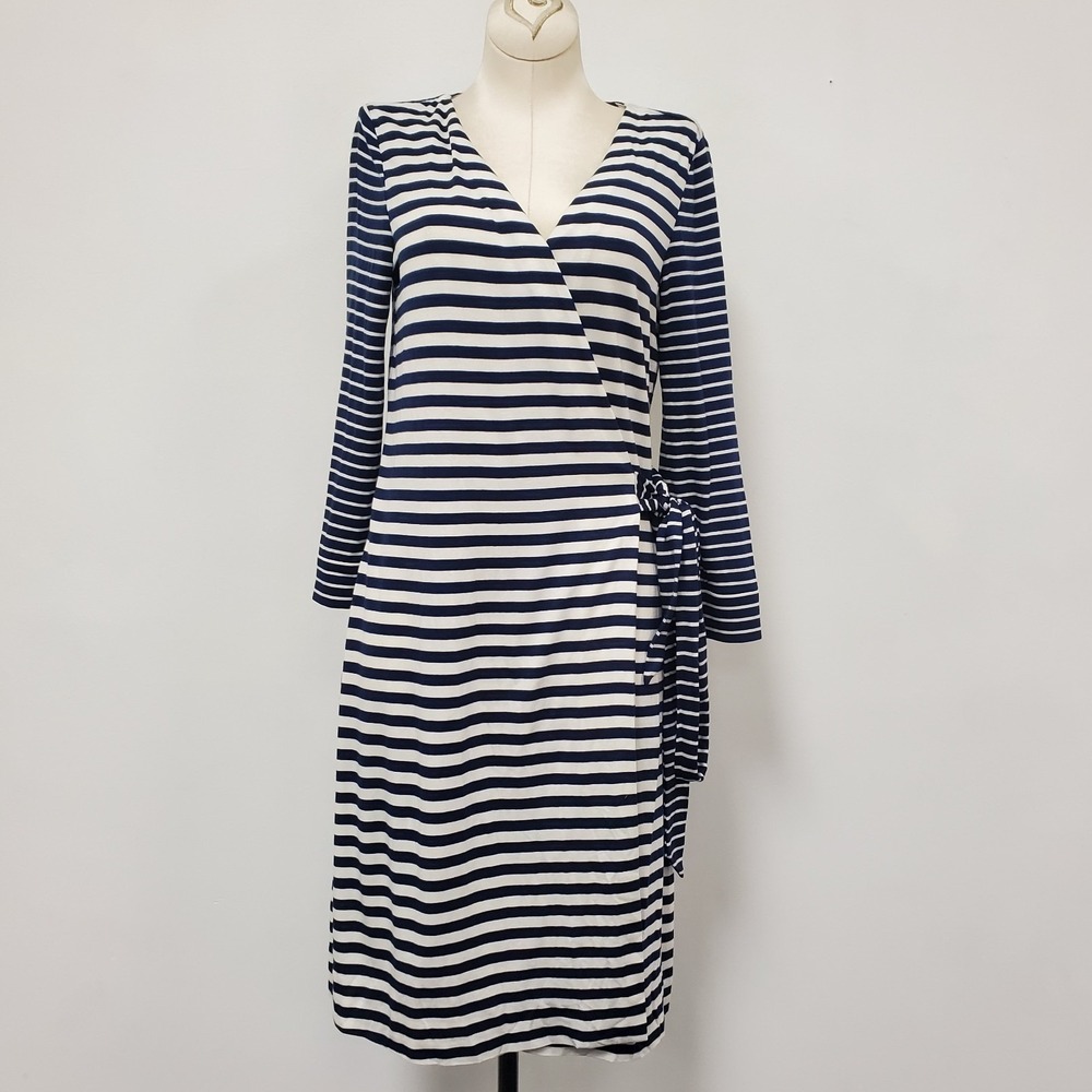 Diane Von Furstenberg Wrap Midi Dress 8 Blue White Striped Old Money Classic
